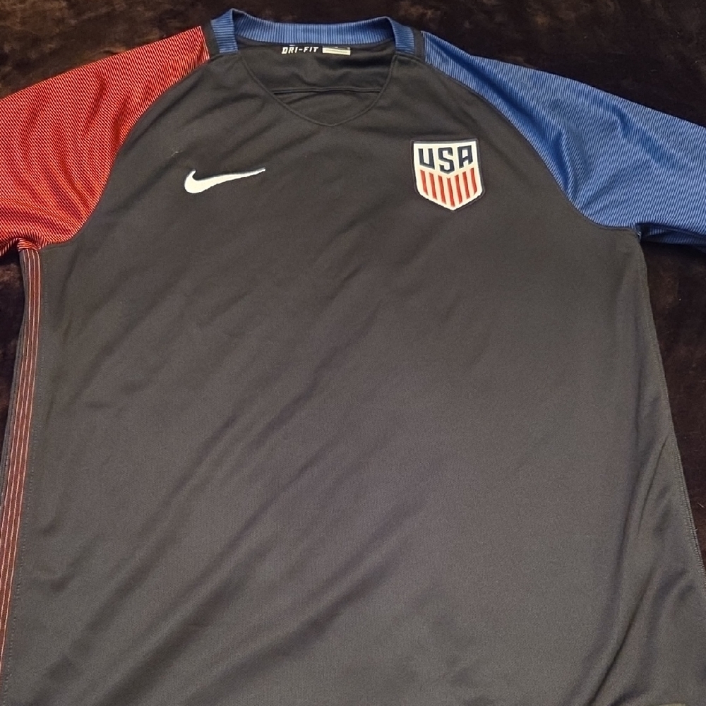 USA Nike Black Soccer Jersey with Red and Blue Sleeves, Large